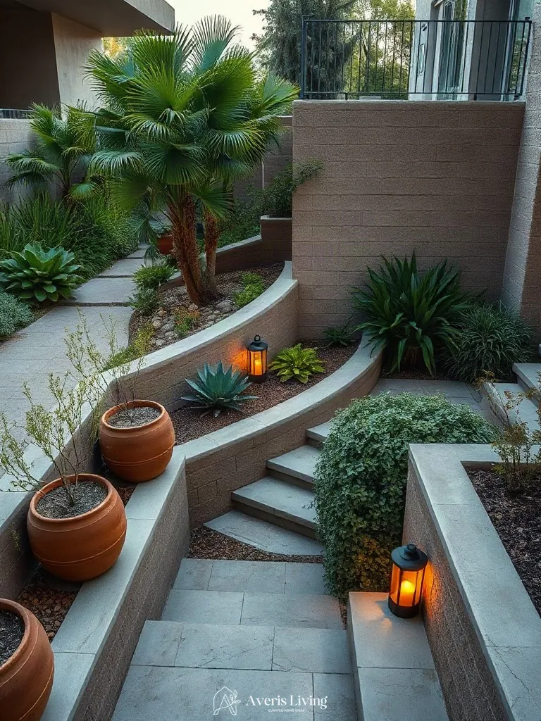 Curated outdoor styling and serene sanctuary details in a backyard retaining wall design