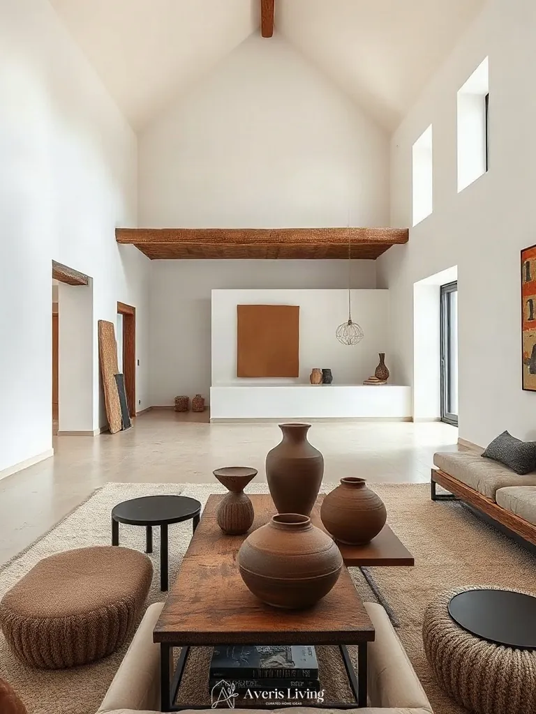Sculptural ceramics styling rustic wood coffee table ideas