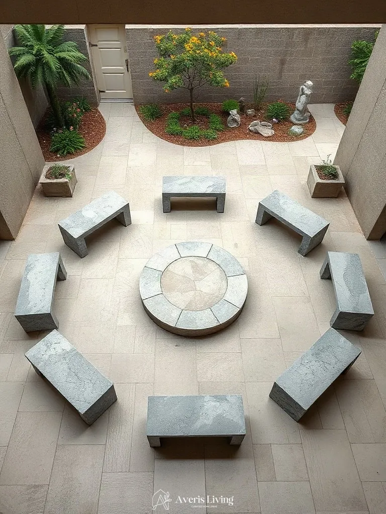 Custom stone seating in fairy backyard landscaping makeover