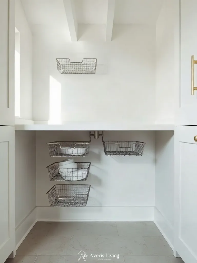 Tiered caddies in under sink storage solutions kitchen.