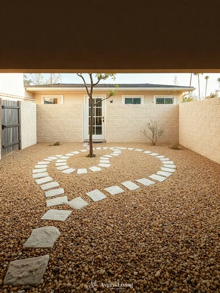 Decomposed granite pathways in fairy backyard landscaping makeover