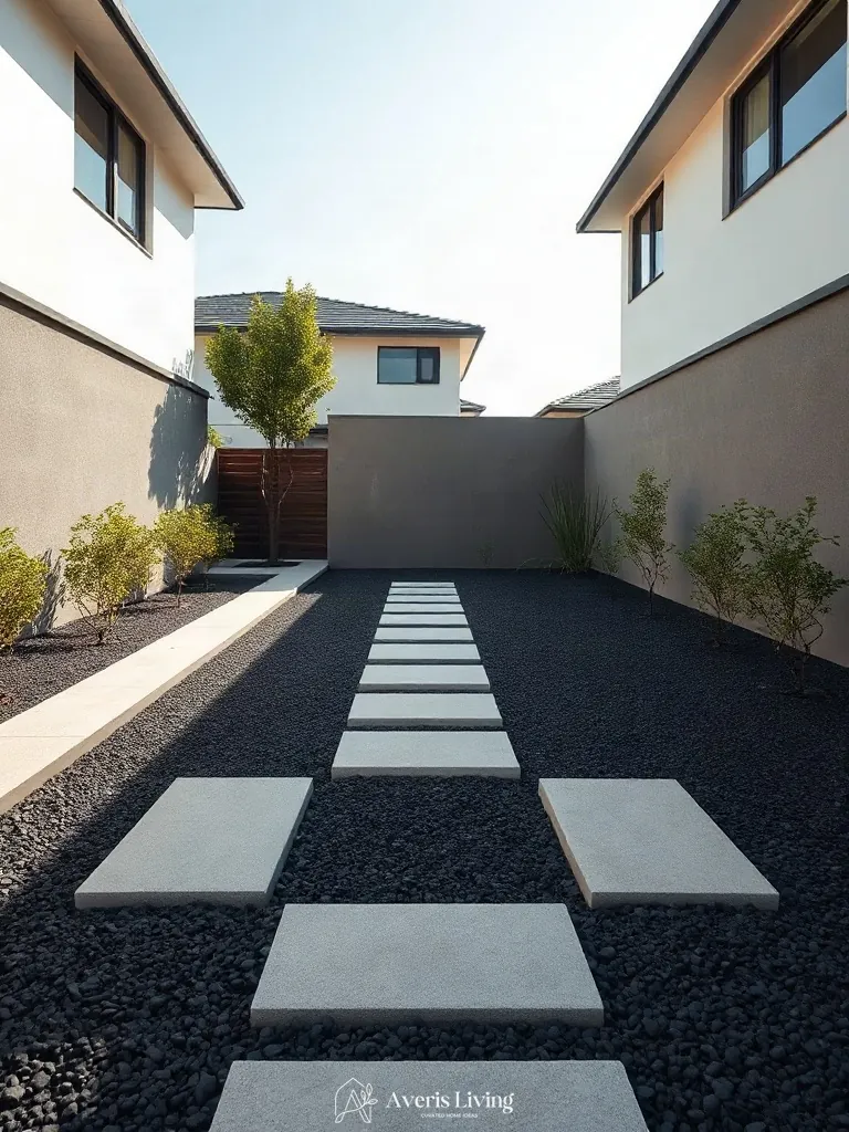 Symmetrical stepping stone design defining backyard boundaries