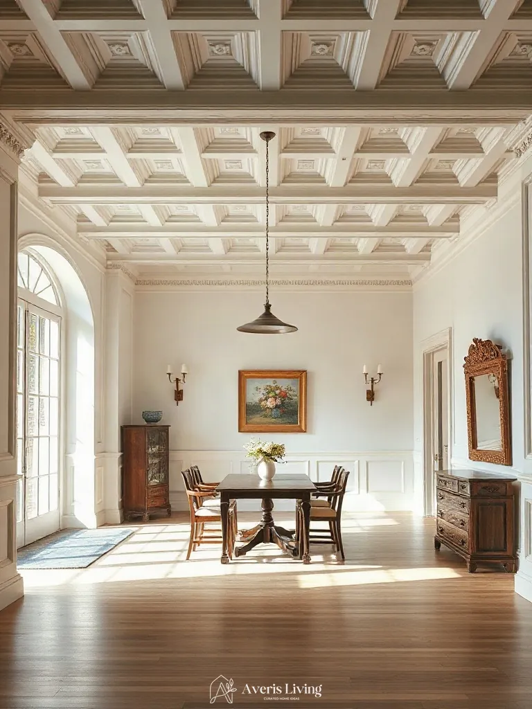 Ceiling architecture in an affordable dining room for small spaces