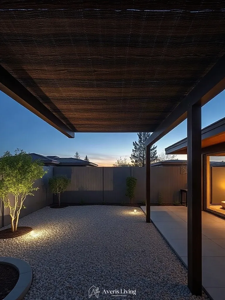 Durable timber pergola structure in a low maintenance backyard landscaping project.
