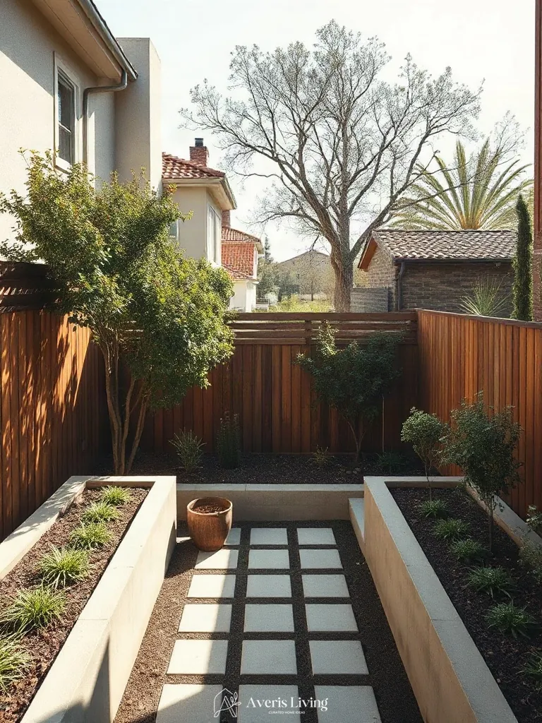 Height zoning in a cozy backyard privacy fence layout