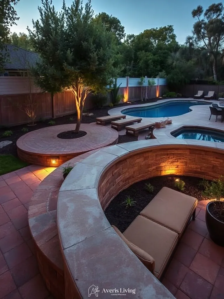 Earthy paver tones harmonizing with natural stonework