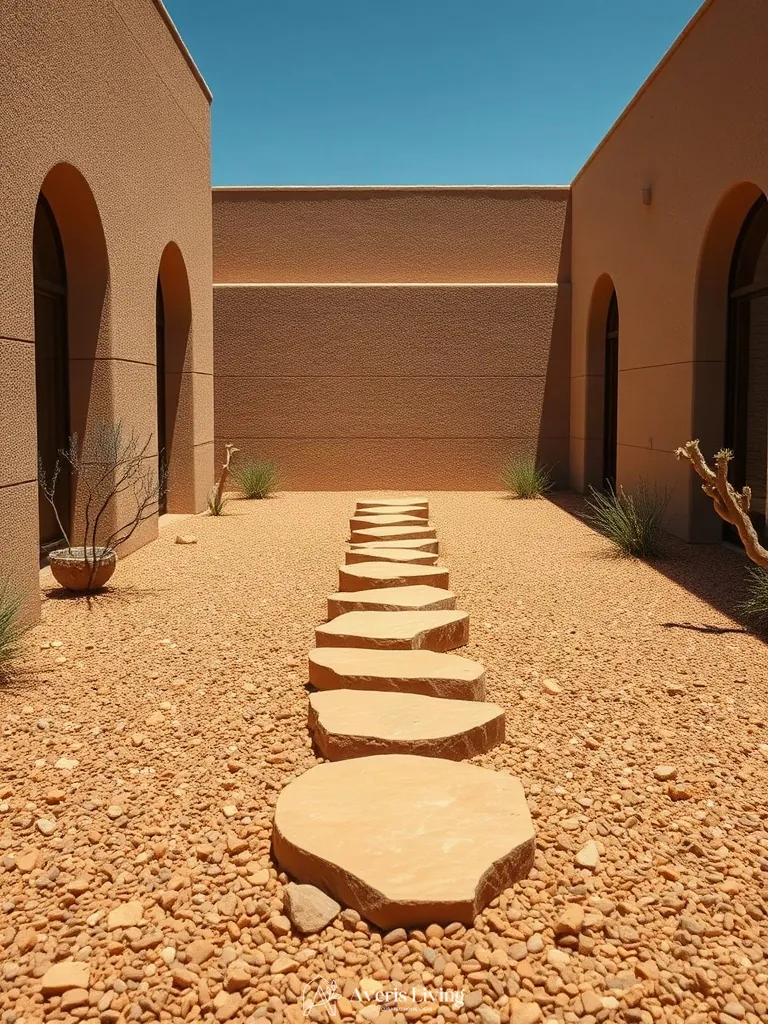 Golden quartzite stepping stones in a desert-inspired backyard