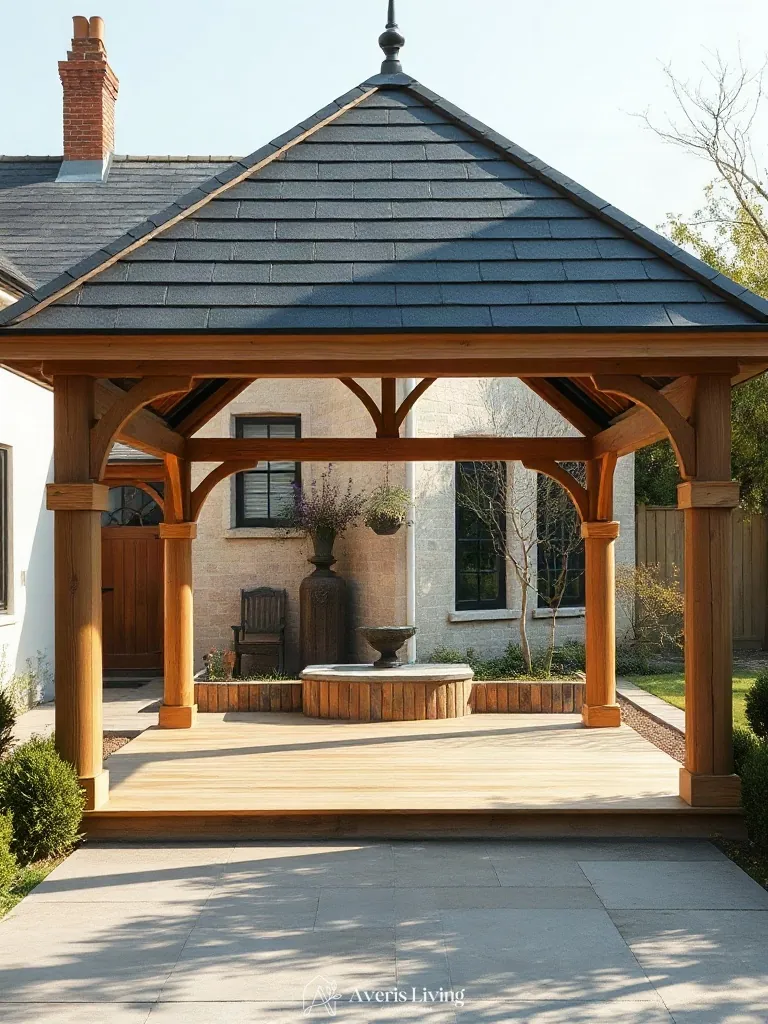 Slate roof and timber structural combination on a backyard gazebo