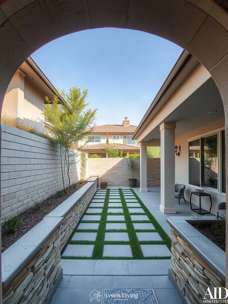 Ergonomic outdoor living integration anchored by a stone retaining wall