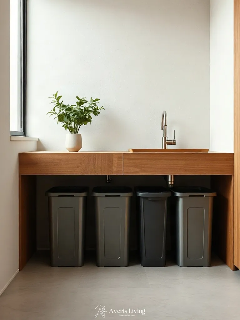 Ergonomic waste bins in under sink storage solutions kitchen.