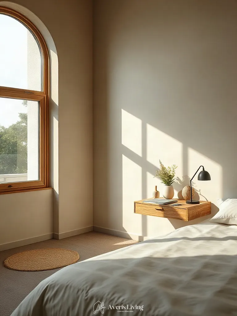 Ergonomic pull-out storage features in compact floating bedside units