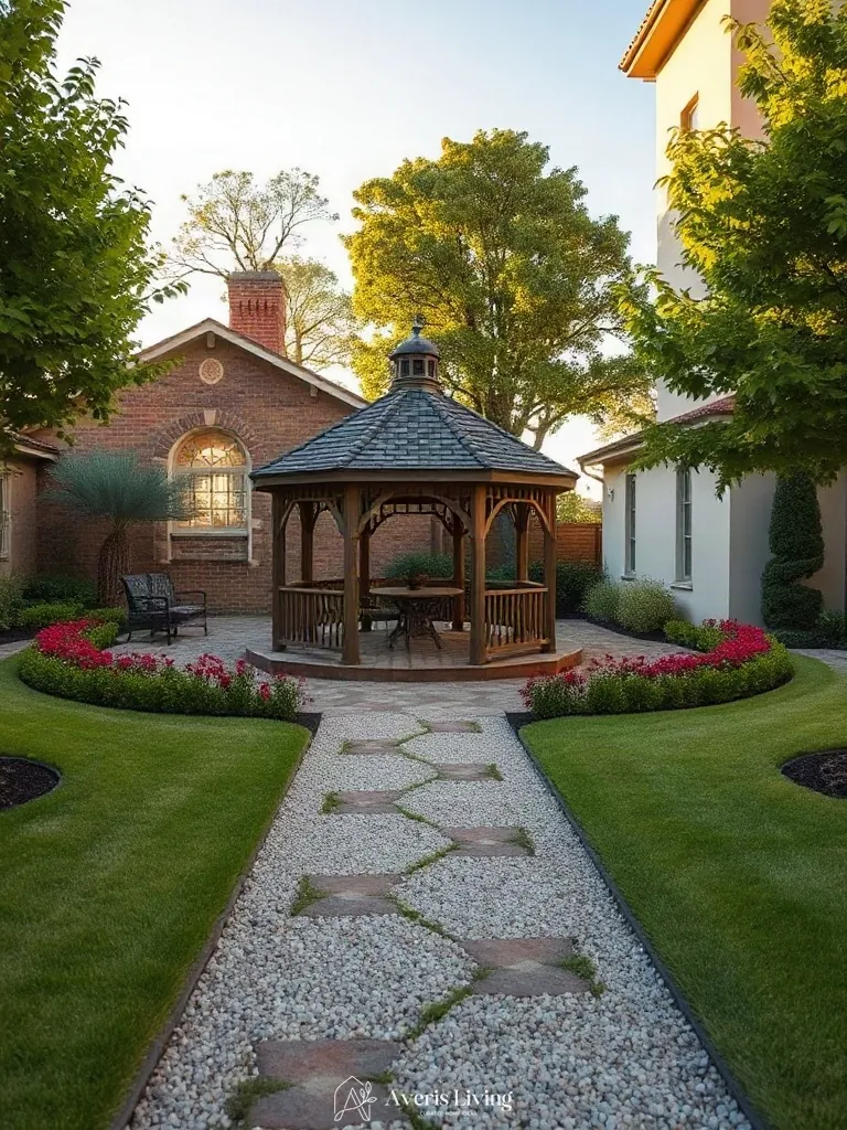 Clear backyard sightlines leading to a stunning gazebo focal point