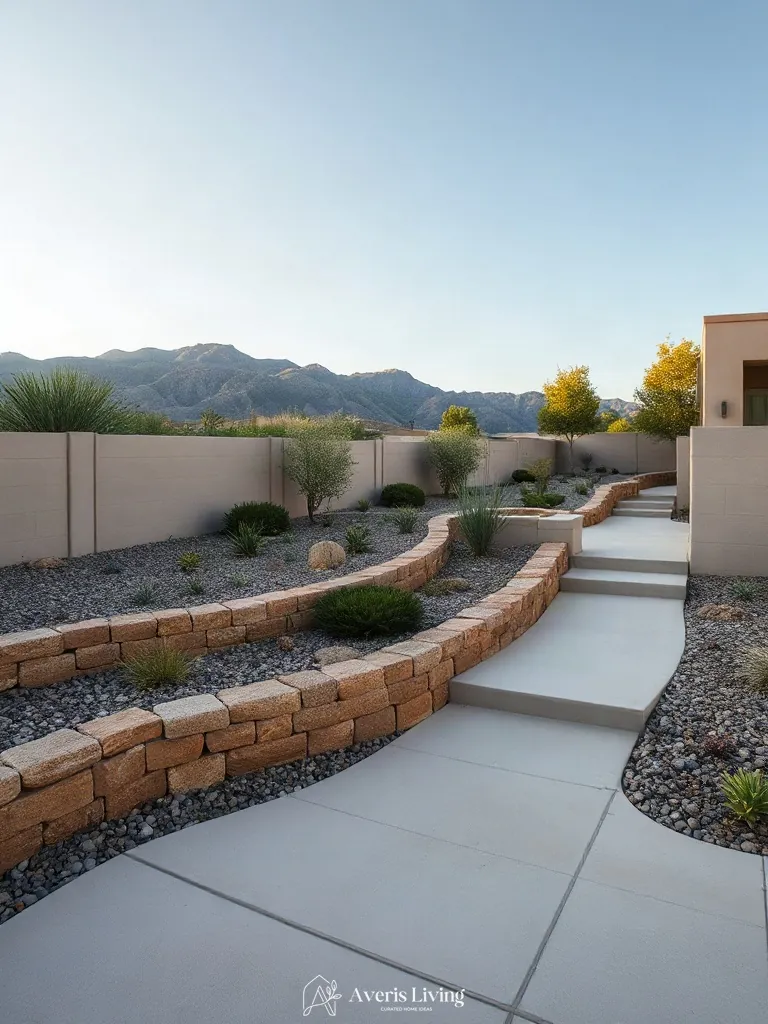 Clear sightlines created by backyard retaining walls