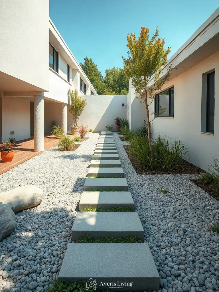 Clear sightlines across a modern backyard stepping stones makeover