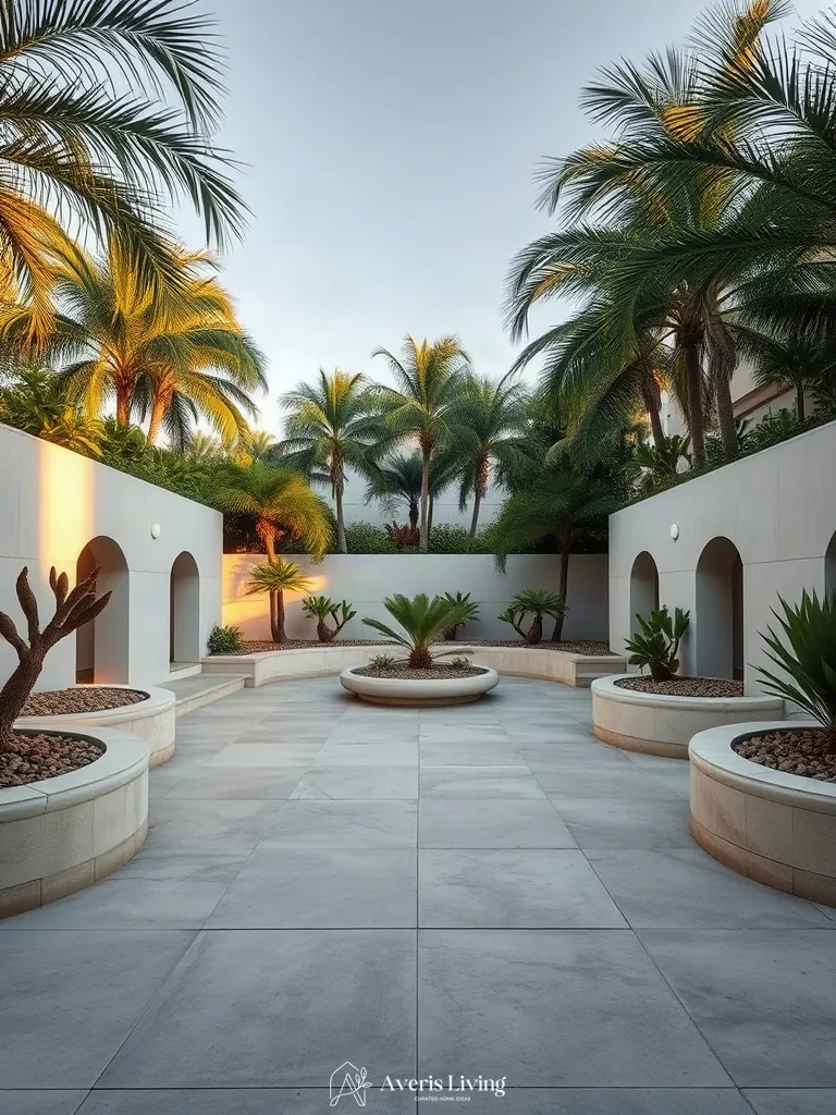 Curved retaining walls establishing garden sightlines