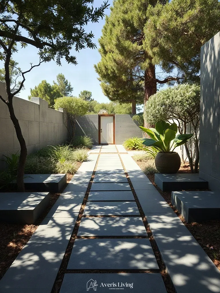 Clear sightlines created by shade backyard stepping stones before and after