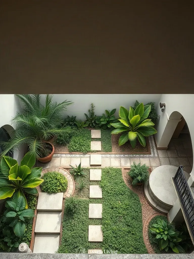 Structured circulation pathways in a modern tropical backyard herb garden before and after