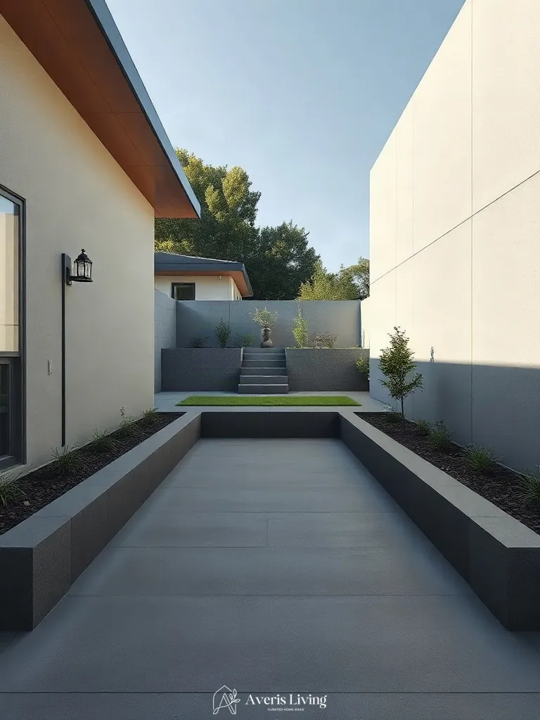 Minimalist backyard layout with retaining wall sightlines