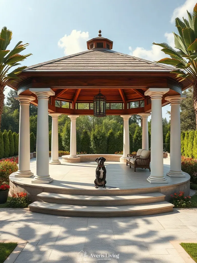 Main focal gathering pavilion featuring an aesthetic backyard gazebo design