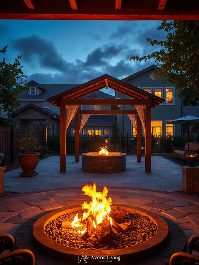 Evening twilight ambiance and architectural illumination of a backyard gazebo