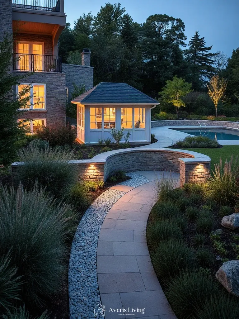 Final horticultural touches and plantings for a luxury backyard shed before and after
