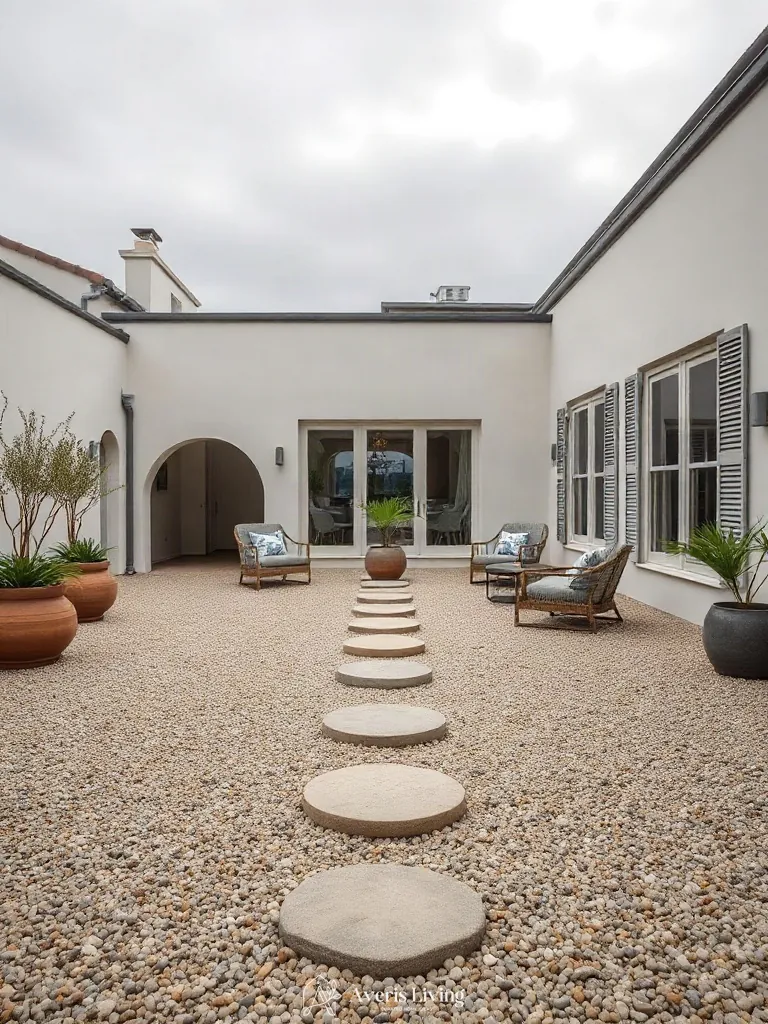 Open-air patio terrace layout showcasing smooth circulation around boho patio seating ideas.
