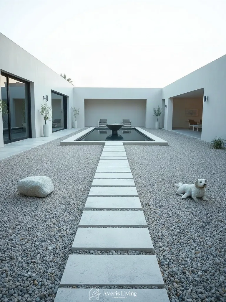 Limestone stepping stones creating a focal point in a backyard