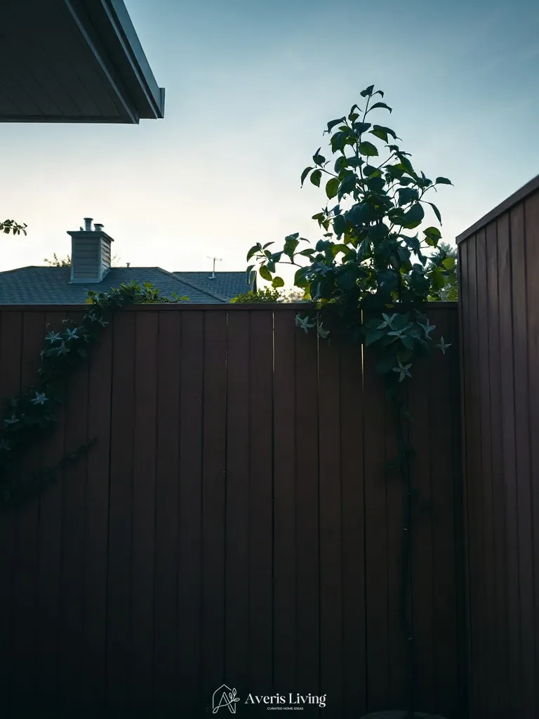 Climbing jasmine on a cozy backyard privacy fence layout