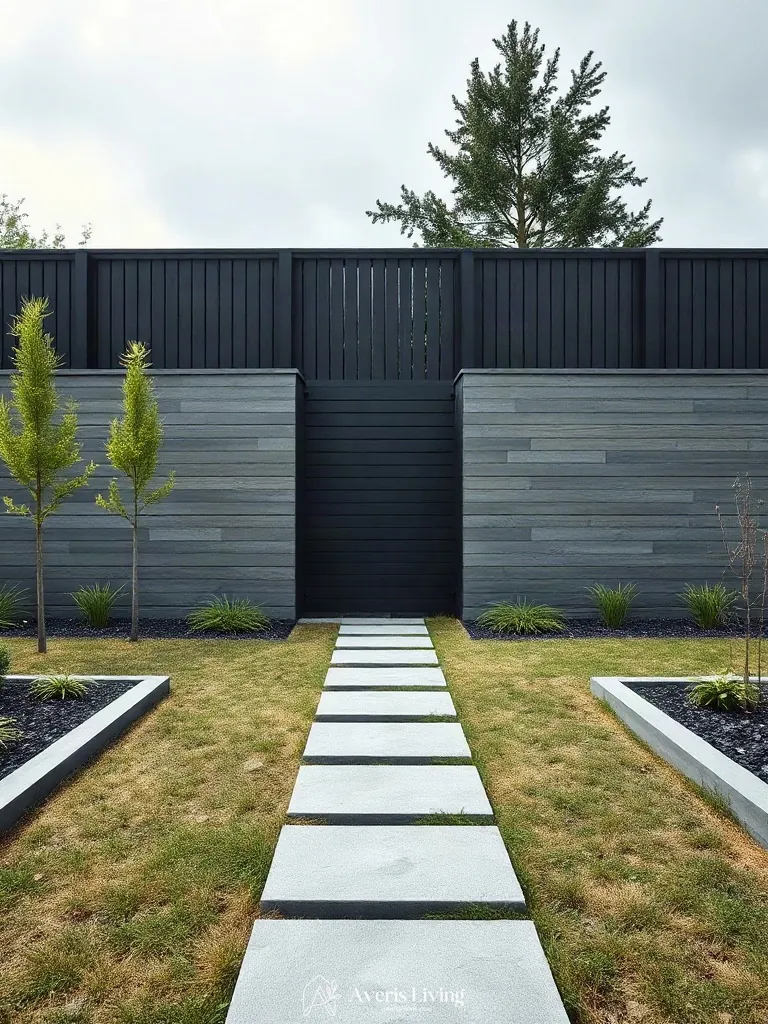 Modern backyard stepping stones design aligning with perimeter fencing