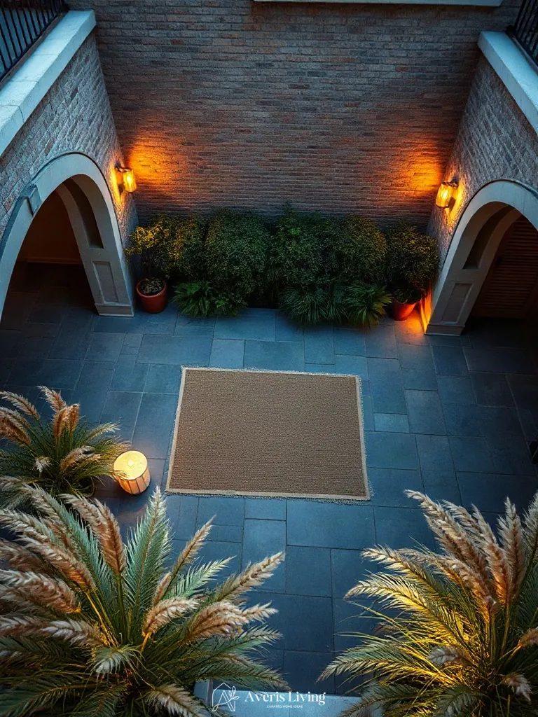 Ornamental grasses framing an outdoor rug boho style setup