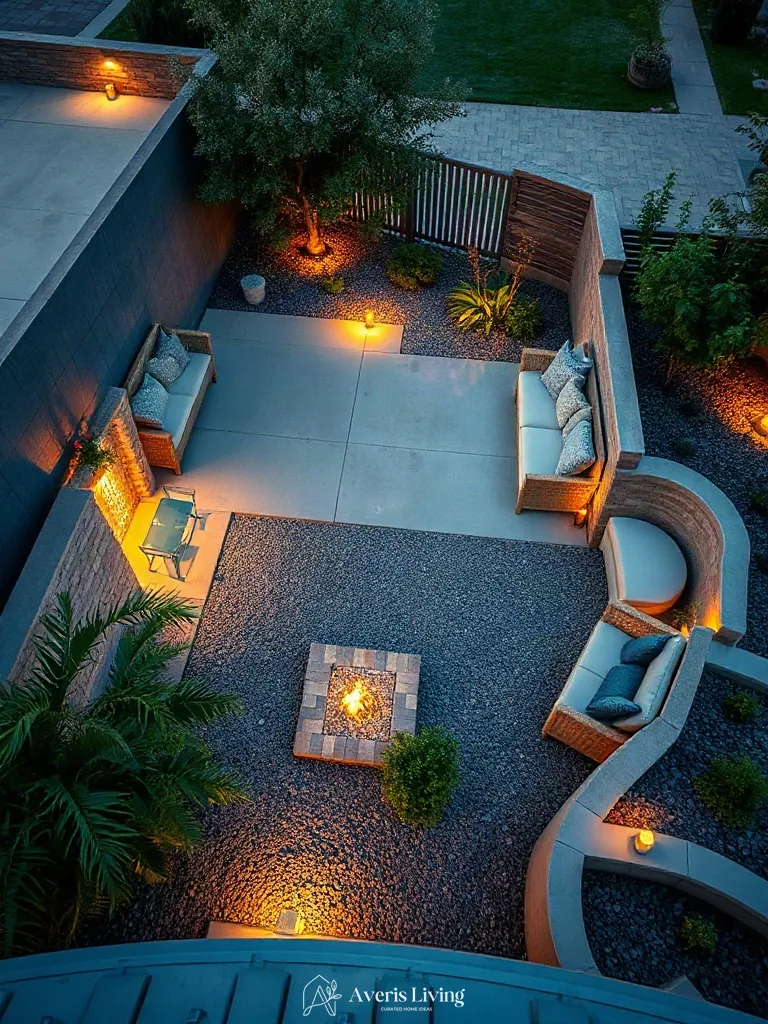 Functional zoning and spatial layout in a low maintenance backyard landscaping design.