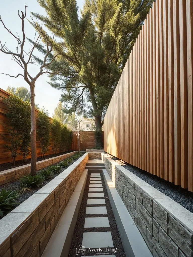 Height zoning in aesthetic backyard privacy fence inspiration for modern yards