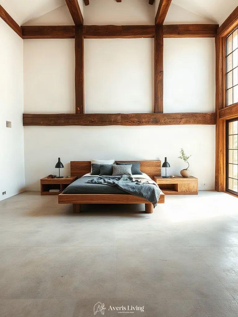 Sculptural bed frame in an earthy boho bedroom aesthetic