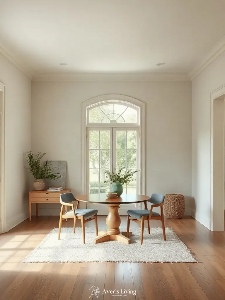 Sculptural dining table in an affordable dining room for small spaces