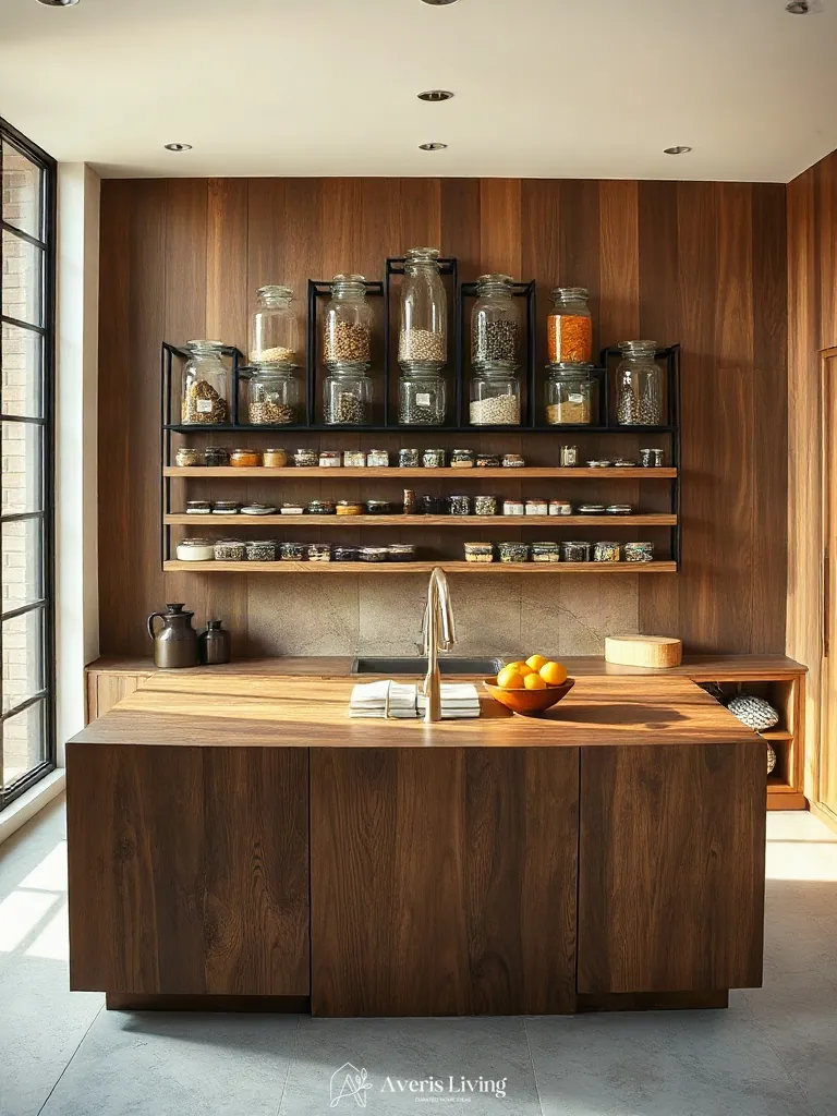 Sculptural kitchen wall featuring integrated magnetic spice rack ideas