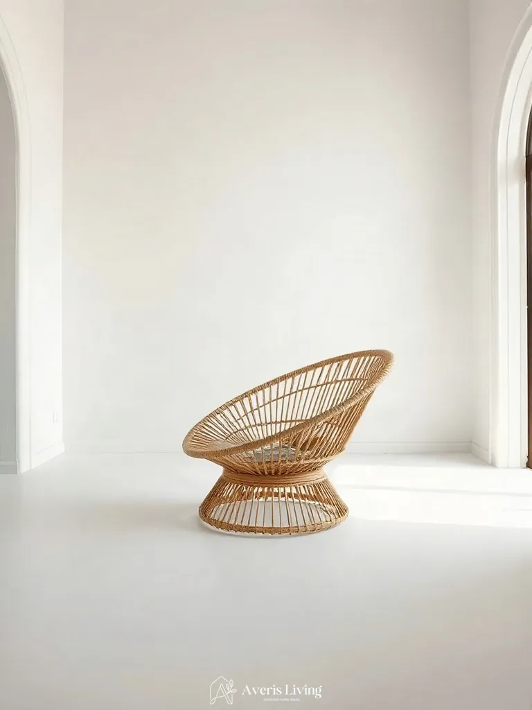 Hero sculptural rattan seating within a living room styling layout