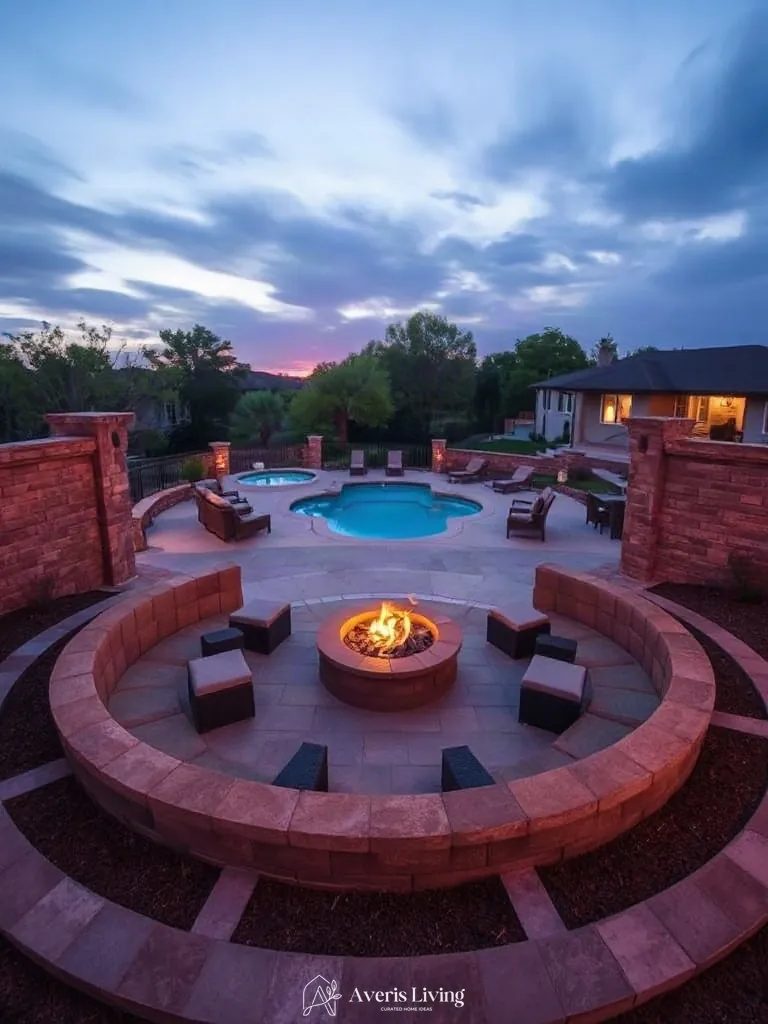 Hero sunken conversation pit with circular fire pit focal point
