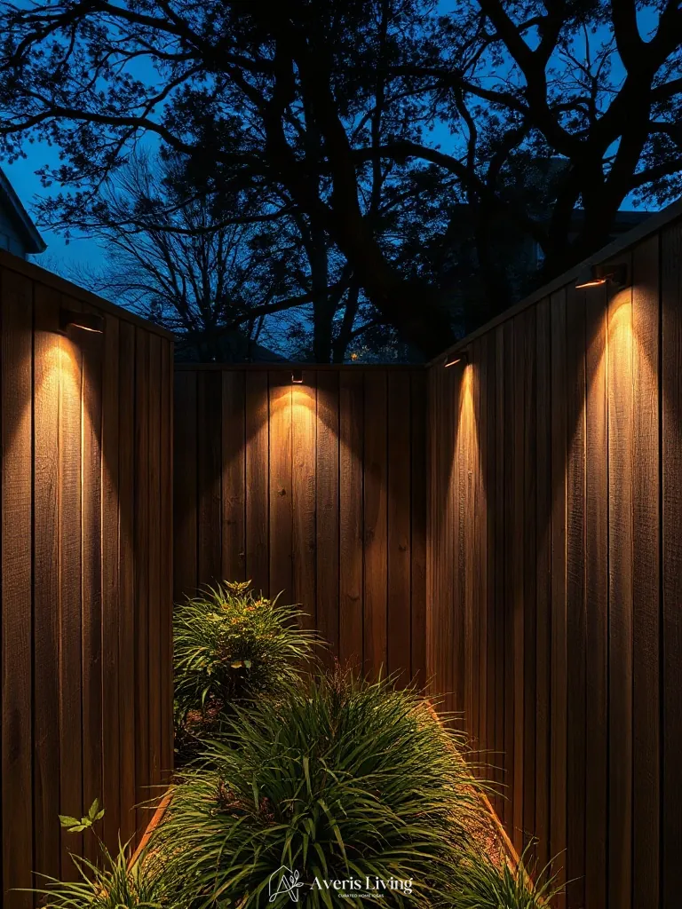 Spotlight grazing on aesthetic backyard privacy fence inspiration