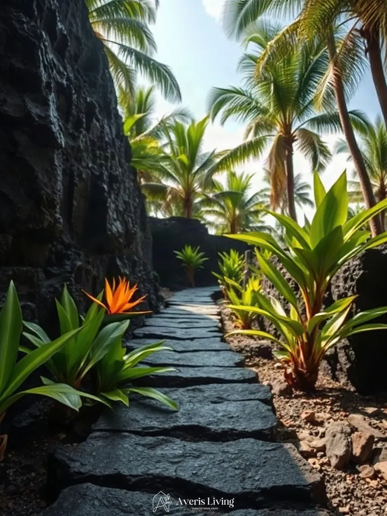 Indigenous volcanic lava rock stepping stones