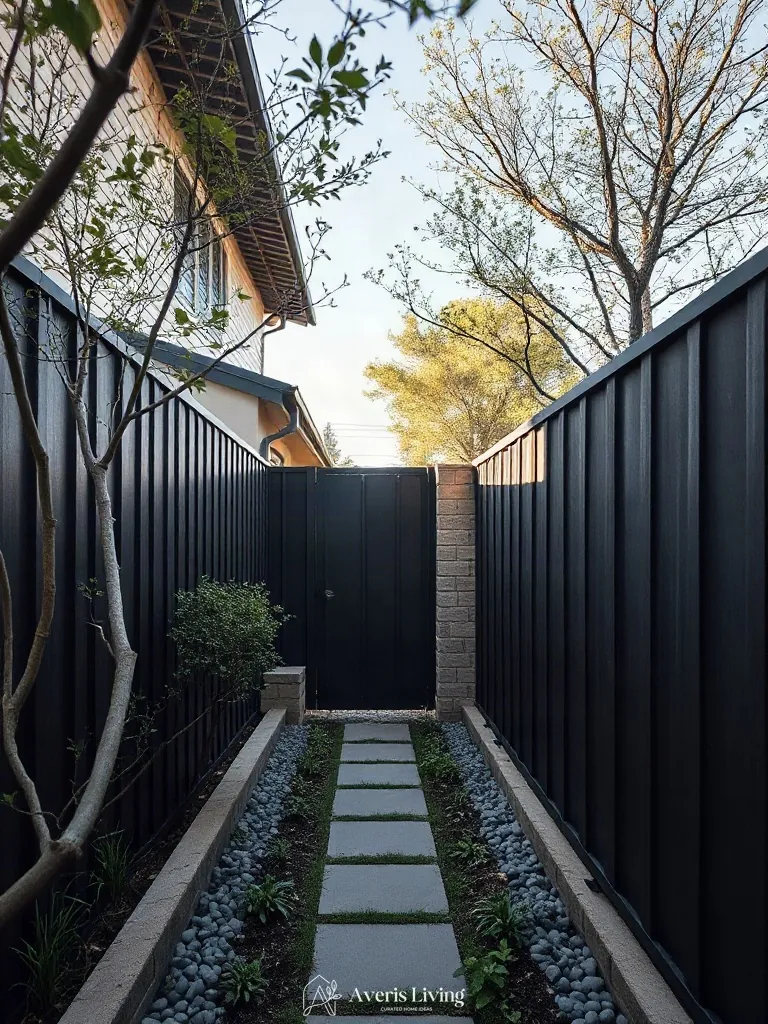 Blackened steel aesthetic backyard privacy fence inspiration