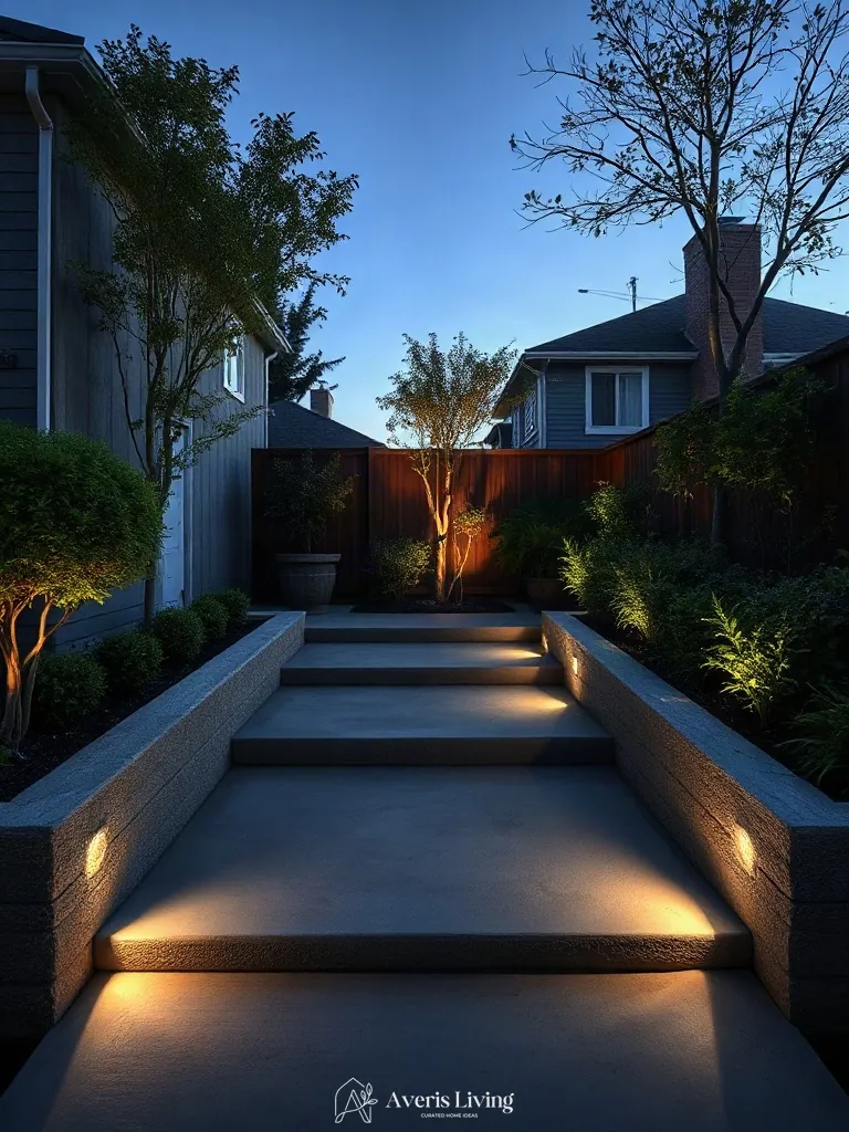 Integrated architectural lights for shade backyard stepping stones before and after