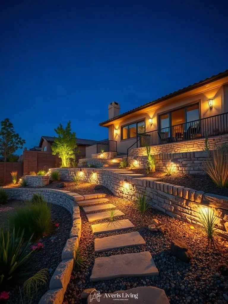 Integrated architectural lighting on retaining walls