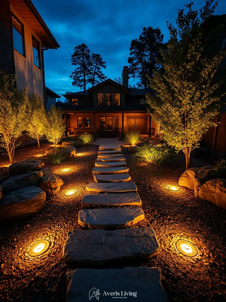Architectural safety lighting for a modern backyard stepping stones makeover
