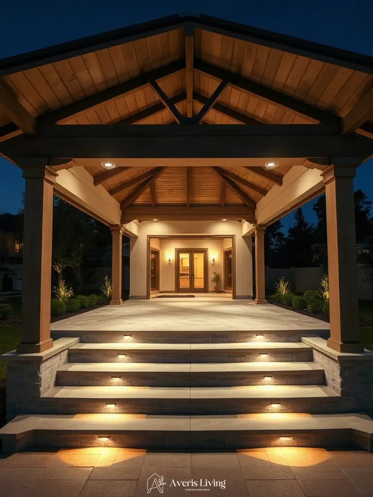Integrated architectural lighting within an aesthetic backyard gazebo design