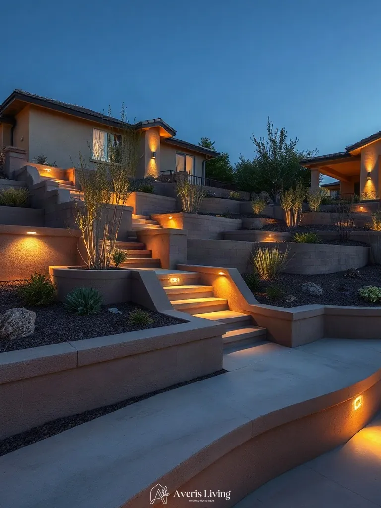 Integrated architectural lighting in a drought tolerant retaining wall
