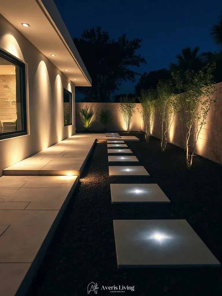 Integrated architectural lighting along stepping stone path