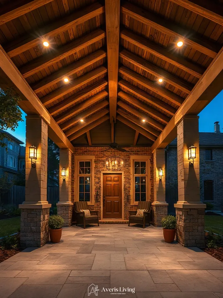 Integrated architectural lighting on a backyard gazebo structure