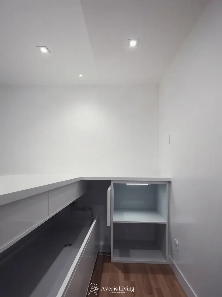 Integrated LED lighting inside under sink storage solutions kitchen.