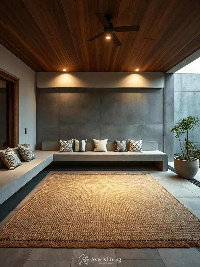Custom seating arranged over an outdoor rug boho style