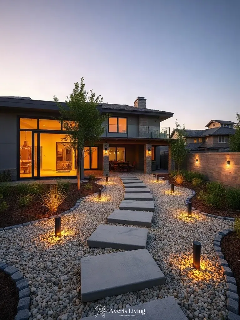 Landscape borders framing a modern backyard stepping stones makeover